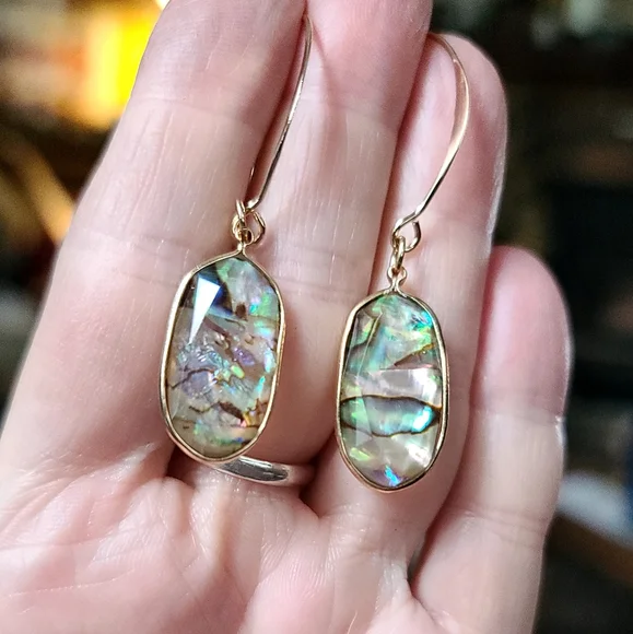 Abalone 14k gold handmade earrings - Picture 4 of 9